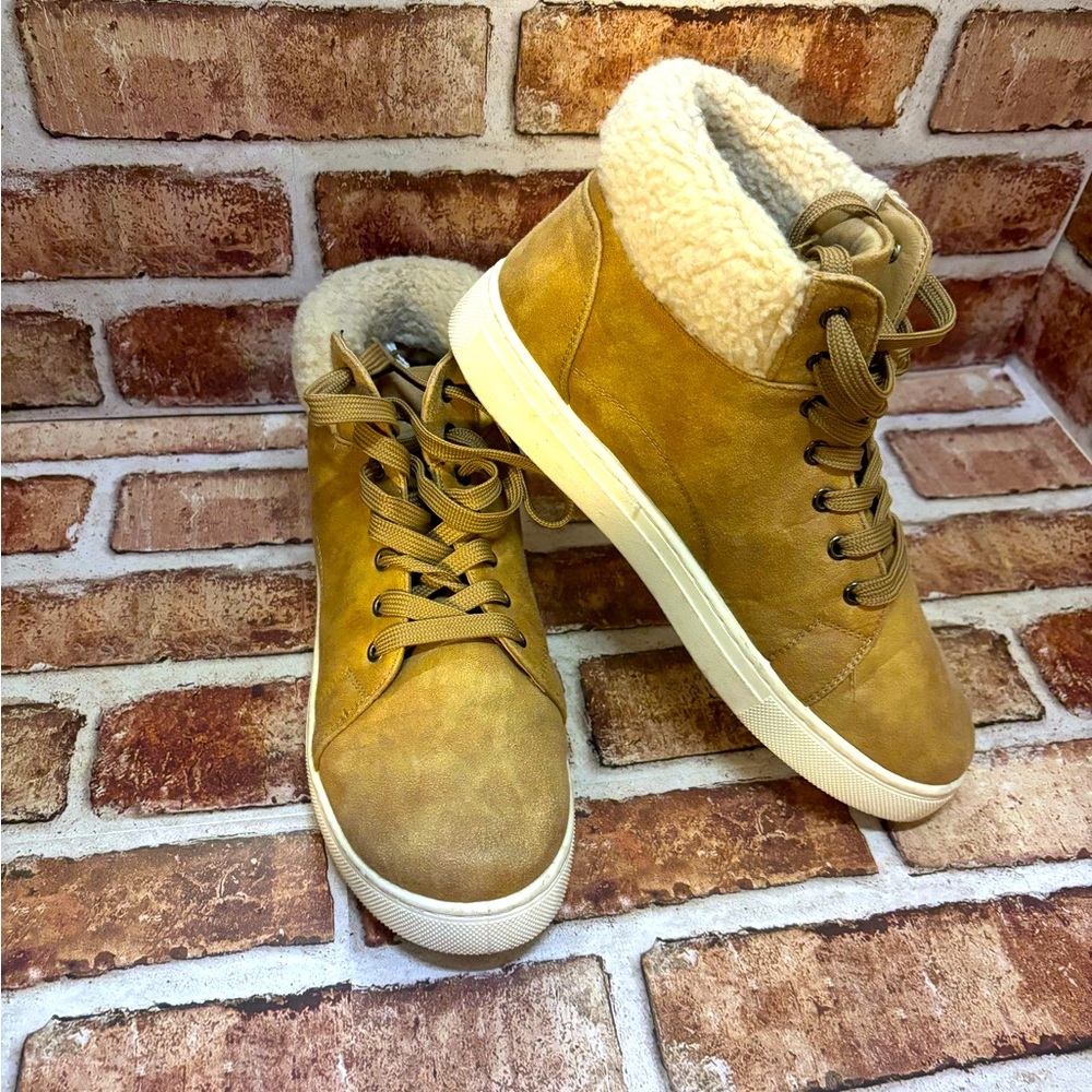 Tan furry boots